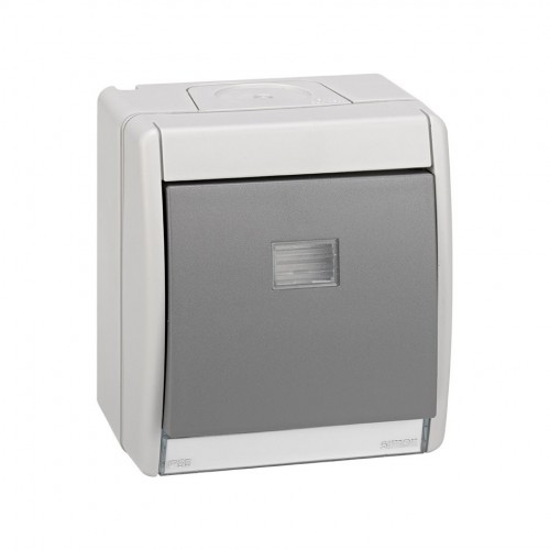Conmutador monobloc IP55 10AX 250V~ con sistema de embornamiento rápido gris Simon Aqua