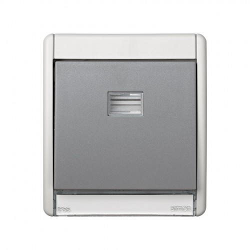 Conmutador monobloc IP55 10AX 250V~ con sistema de embornamiento rápido gris Simon Aqua