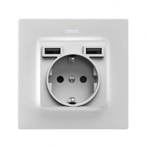 Base de enchufe schuko con doble cargador USB tipo A 10,5W Simon 75