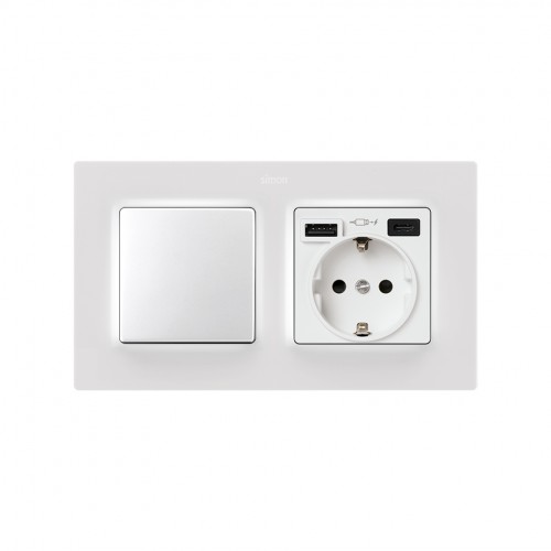 Base de enchufe schuko con doble cargador USB A + C 10,5W Simon 75