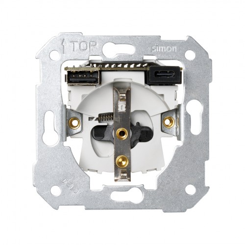 Base de enchufe schuko con doble cargador USB A + C 10,5W Simon 75
