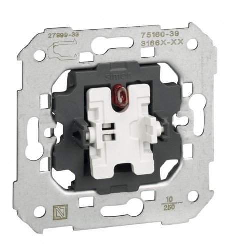 Pulsador 10 A 250V~ con luminoso incorporado y sistema de embornamiento rápido
