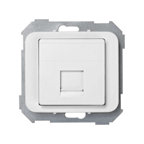Placa de voz y datos plana con guardapolvo para 1 conector RJ45 AMP® blanco Simon 75