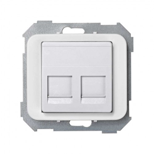 Placa de voz y datos plana con guardapolvo para 2 conectores RJ45 AMP® blanco Simon 75