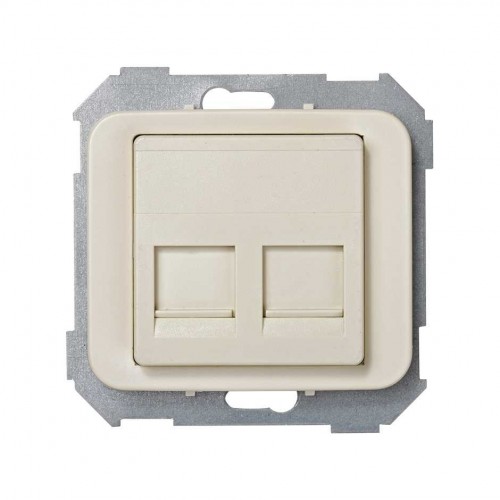 Placa de voz y datos plana con guardapolvo para 2 conectores RJ45 AMP® marfil Simon 75