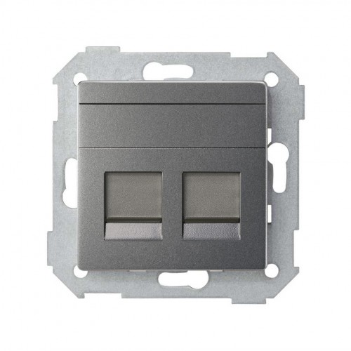 Placa de voz y datos plana con guardapolvo para 2 conectores RJ45 titanio Simon 82 Concept