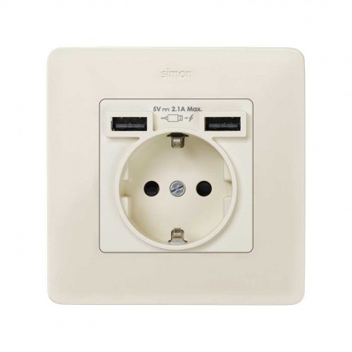 Tapa para la base de enchufe schuko con 2 cargadores USB tipo A 10,5W marfil Simon 82