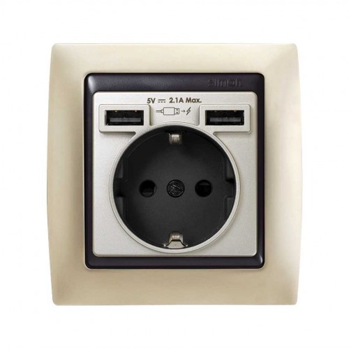 Tapa para la base de enchufe schuko con 2 cargadores USB tipo A 10,5W cava Simon 82