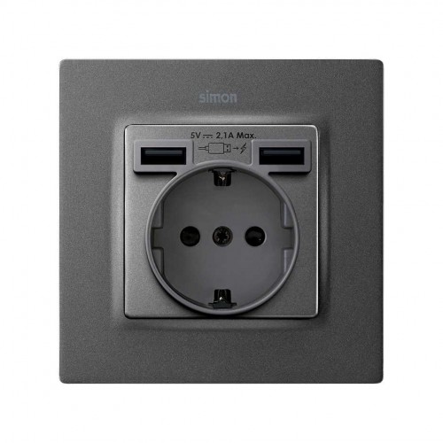 Tapa para la base de enchufe schuko con 2 cargadores USB tipo A 10,5W grafito Simon 82
