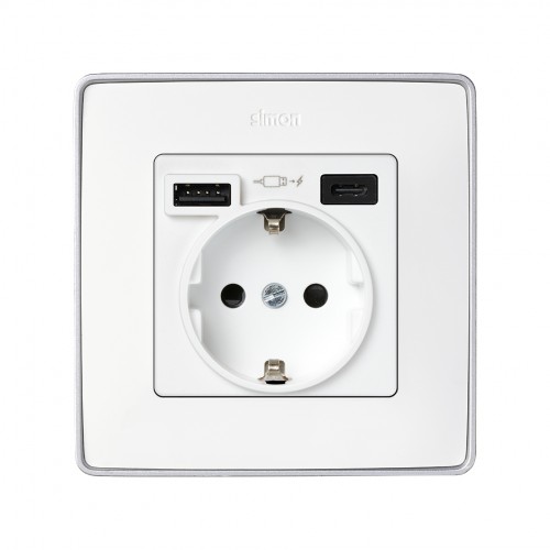 Tapa para la base de enchufe schuko con 2 cargadores USB A + C 10,5W blanco Simon 82