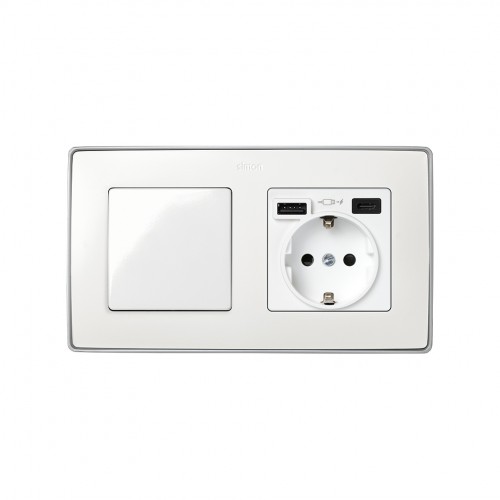 Tapa para la base de enchufe schuko con 2 cargadores USB A + C 10,5W blanco Simon 82