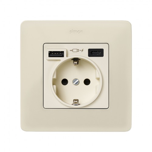 Tapa para la base de enchufe schuko con 2 cargadores USB A + C 10,5W marfil Simon 82