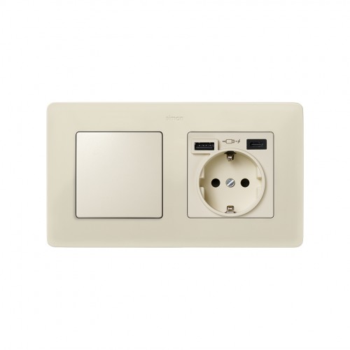 Tapa para la base de enchufe schuko con 2 cargadores USB A + C 10,5W marfil Simon 82