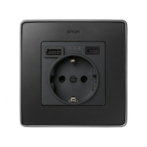 Tapa para la base de enchufe schuko con 2 cargadores USB A + C 10,5W grafito Simon 82