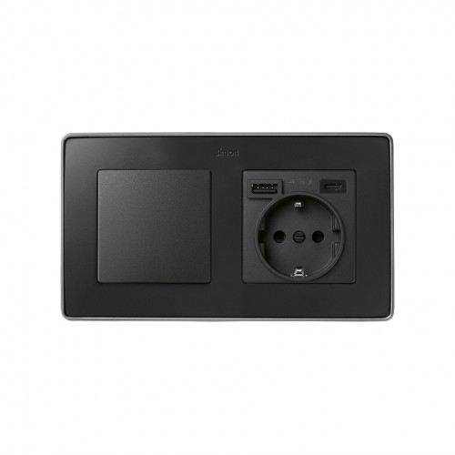 Tapa para la base de enchufe schuko con 2 cargadores USB A + C 10,5W grafito Simon 82