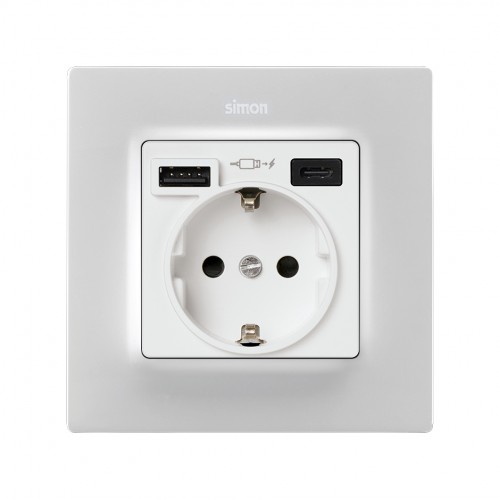 Tapa para la base de enchufe schuko con 2 cargadores USB A + C 10,5W blanco mate Simon 82 Concept