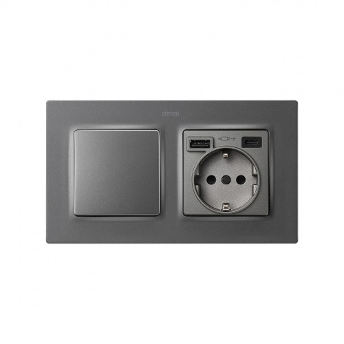 Tapa para la base de enchufe schuko con 2 cargadores USB A + C 10,5W titanio Simon 82 Concept