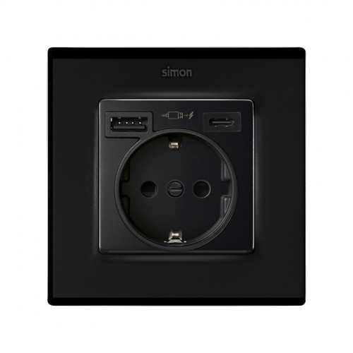 Tapa para la base de enchufe schuko con 2 cargadores USB A + C 10,5W negro mate Simon 82 Concept