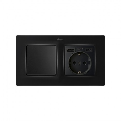 Tapa para la base de enchufe schuko con 2 cargadores USB A + C 10,5W negro mate Simon 82 Concept