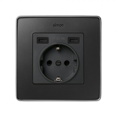Tapa base enchufe schuko con 2 USB C+C grafito Simon 82