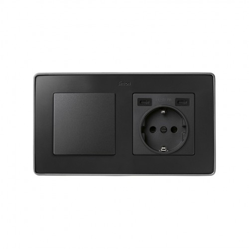 Tapa base enchufe schuko con 2 USB C+C grafito Simon 82