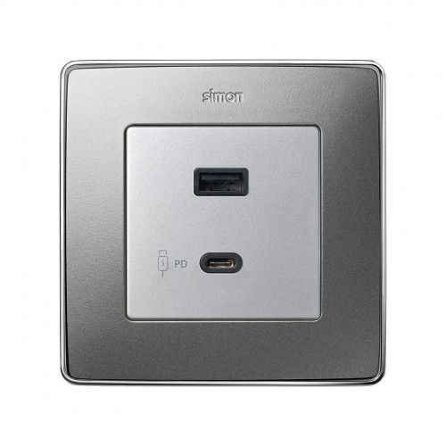 Placa para cargador USB A+C Quickcharge aluminio mate Simon 82