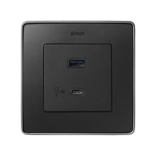 Placa para cargador USB A+C Quickcharge grafito Simon 82
