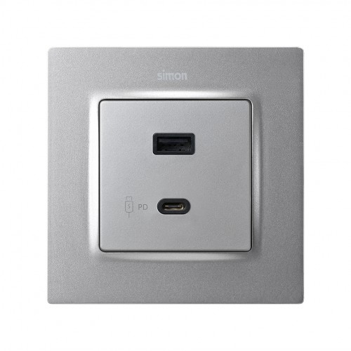Placa para cargador USB A+C Quickcharge aluminio Simon 82 Detail