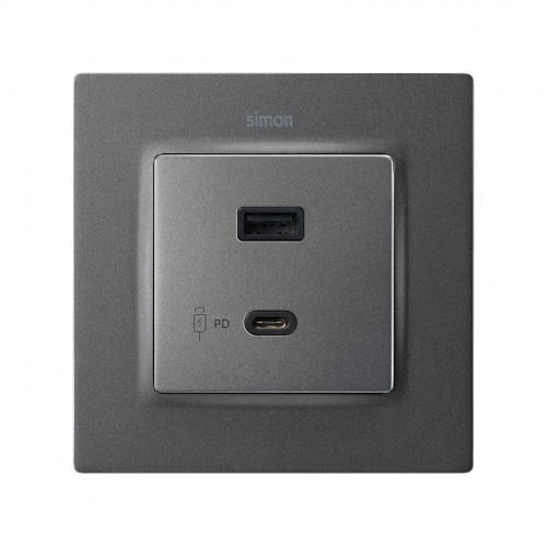 Placa para cargador USB A+C Quickcharge titanio Simon 82 Concept