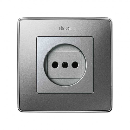 Tapa con dispositivo de seguridad para la base de enchufe bipolar aluminio frío Simon 82 Detail