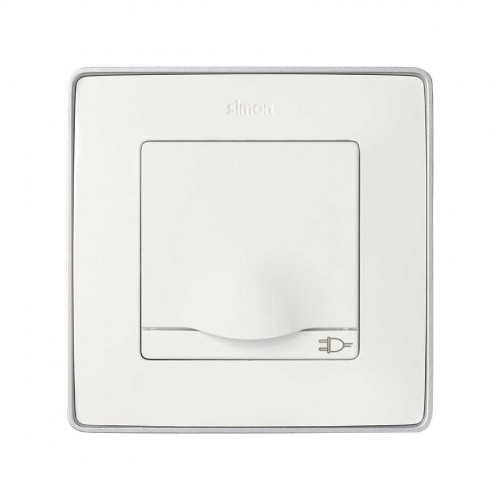 Tapa abatible con dispositivo de seguridad para la base de enchufe schuko blanco Simon 82