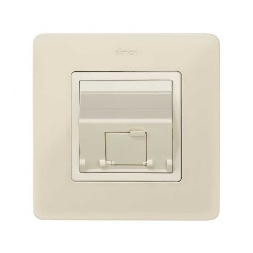 Placa de voz y datos inclinada con guardapolvo para 1 conector RJ45 marfil Simon 82
