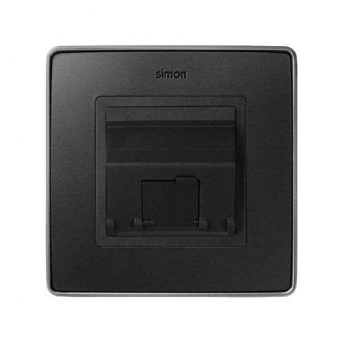 Placa de voz y datos inclinada con guardapolvo para 1 conector RJ45 grafito Simon 82