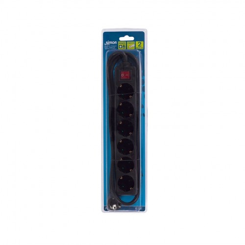 BASE MÚLTIPLE 6 TOMAS 16A 250V~ NEGRA CON INTERRUPTOR Y 2 METROS DE CABLE H05VV-F 3G1,5MM² Simon Brico