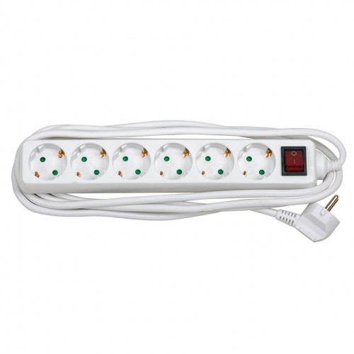 BASE MÚLTIPLE 6 TOMAS 16A 250V~ BLANCA CON INTERRUPTOR Y 3 METROS DE CABLE H05VV-F 3G1,5MM² Simon Brico