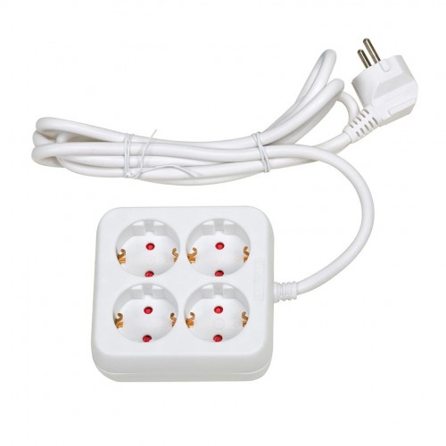 BASE MÚLTIPLE CUADRADA 4 TOMAS BLANCA CON 2 METROS DE CABLE H05VV-F 3G1,5MM² Simon Brico
