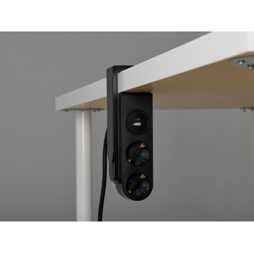 BASE MÚLTIPLE CON CLIP PARA FIJACIÓN PARA MESA 2 TOMAS 16A + 2 USB (A+C) CABLE1,5M 3G1,5 SIMON