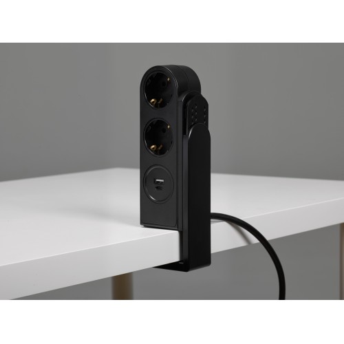 BASE MÚLTIPLE CON CLIP PARA FIJACIÓN PARA MESA 2 TOMAS 16A + 2 USB (A+C) CABLE1,5M 3G1,5 SIMON