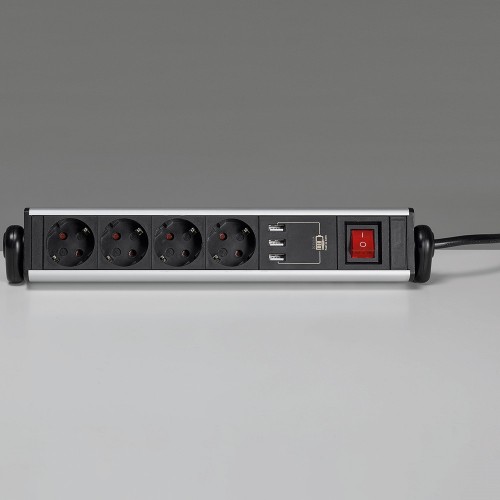 BASE MÚLTIPLE ROTATIVA CON FIJACIÓN PARA MESA 4 TOMAS 16A 250V + 3 USB CON CABLE 1,5M 3G1,5 EN ALUMINIO SIMON