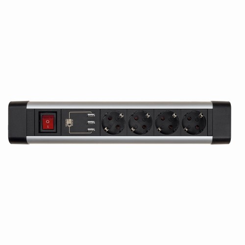 BASE MÚLTIPLE ROTATIVA CON FIJACIÓN PARA MESA 4 TOMAS 16A 250V + 3 USB CON CABLE 1,5M 3G1,5 EN ALUMINIO SIMON