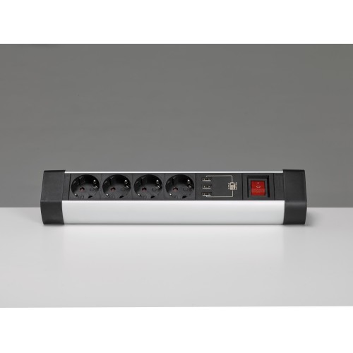 BASE MÚLTIPLE CON FIJACIÓN PARA MESA 4 TOMAS 16A 250V + 3 USB CON CABLE 1,5M 3G1,5 EN ALUMINIO SIMON
