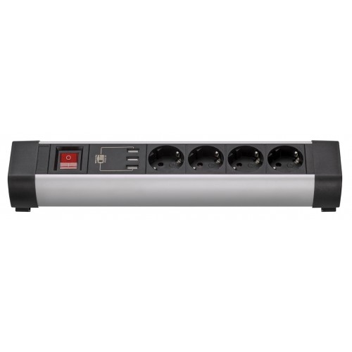 BASE MÚLTIPLE CON FIJACIÓN PARA MESA 4 TOMAS 16A 250V + 3 USB CON CABLE 1,5M 3G1,5 EN ALUMINIO SIMON
