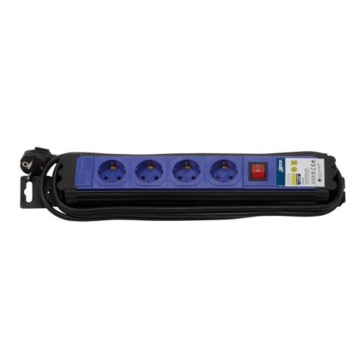 BASE MÚLTIPLE EXTRAPOWER BÁSICA 10 TOMAS 16A 250V~ AZUL CON INTERRUPTOR Y 3M CABLE H05VV-F 3G1,5MM² Simon Brico