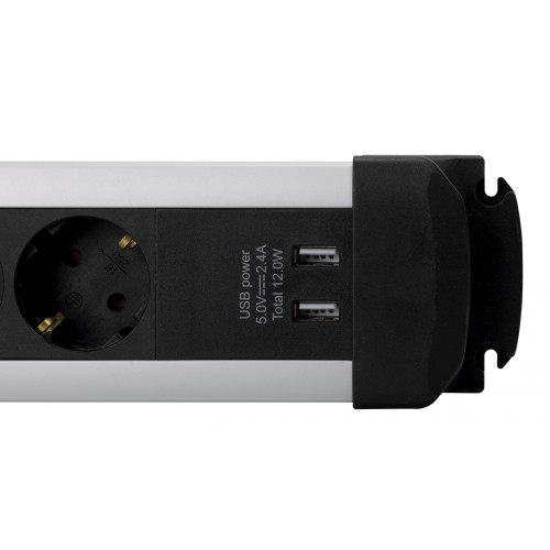 BASE MÚLTIPLE EXTRAPOWER 4 TOMAS 16A 250V + 2 USB CABLE 1,5M 3G1,5 CON PROTECCIÓN EN ALUMINIO SIMON