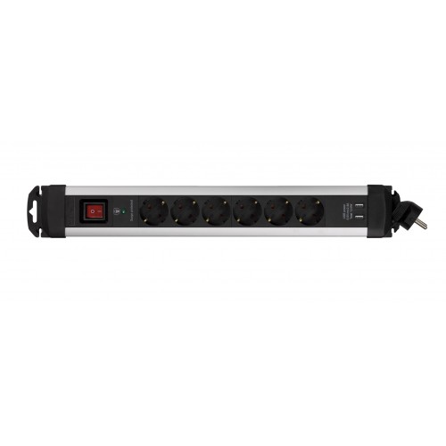 BASE MÚLTIPLE EXTRAPOWER 6 TOMAS 16A 250V + 2 USB CABLE 1,5M 3G1,5 CON PROTECCIÓN EN ALUMINIO SIMON