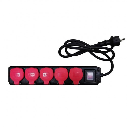 BASE MÚLTIPLE ANTIHUMEDAD 5 TOMAS CON TAPA 16A 250V~ ROJA IP54 CON 1,5 METROS DE CABLE H05VV-F 3G1,5MM² SIMON BRICO