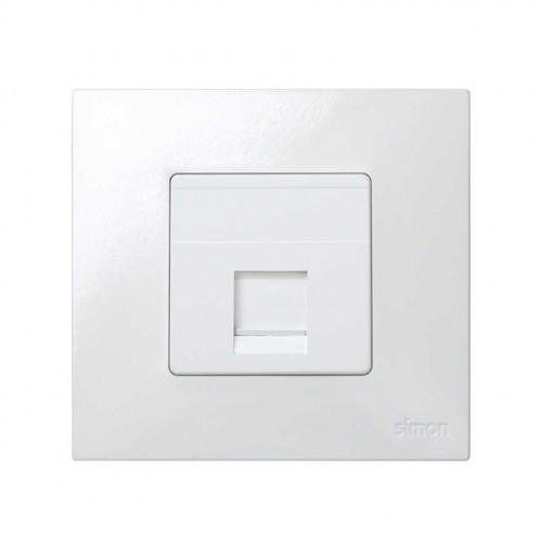Placa de voz y datos plana con guardapolvo para 1 conector RJ45 AMP® blanco Simon 27 Play