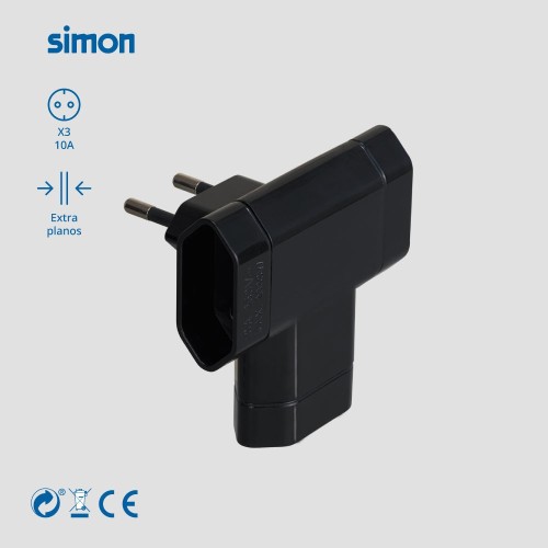 ADAPTADOR TRIPLE LATERAL 10A 250V NEGRO Simon