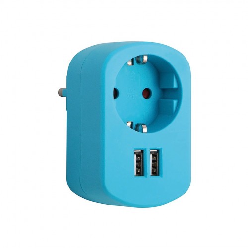 ADAPTADOR COMBI 1 TOMA 16A 250V Y 2 PUERTOS USB 2,1A AZUL CARIBE SIMON