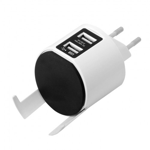 ADAPTADOR 2 PUERTOS USB 3,15A BLANCO/NEGRO CON SOPORTE EXTRAÍBLE PARA SMARTPHONES SIMON BRICO
